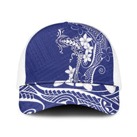 Blue Hawaii Mesh Trucker Cap Hammerhead Shark Tattoo Curve Polynesian - Polynesian Pride