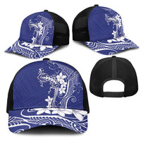 Blue Hawaii Mesh Trucker Cap Hammerhead Shark Tattoo Curve Polynesian LT14 - Polynesian Pride