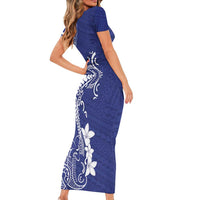 Blue Hawaii Short Sleeve Bodycon Dress Hammerhead Shark Tattoo Curve Polynesian - Polynesian Pride