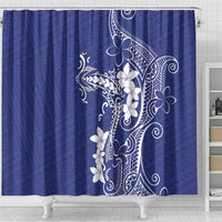 Blue Hawaii Shower Curtain Hammerhead Shark Tattoo Curve Polynesian - Polynesian Pride