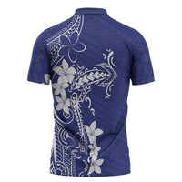 Blue Hawaii Zipper Polo Shirt Hammerhead Shark Tattoo Curve Polynesian LT14 - Polynesian Pride