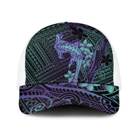 Purple Paradise Hawaii Baseball Net Cap Hammerhead Shark Tattoo Curve Polynesian - Polynesian Pride