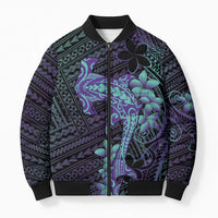 Purple Paradise Hawaii Bomber Puffer Jacket Hammerhead Shark Tattoo Curve Polynesian LT14 Unisex Purple - Polynesian Pride