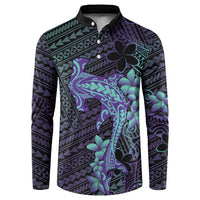 Purple Paradise Hawaii Button Sweatshirt Hammerhead Shark Tattoo Curve Polynesian LT14 Purple - Polynesian Pride