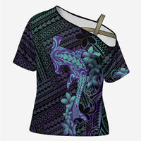Purple Paradise Hawaii Cross Shoulder Shirt Hammerhead Shark Tattoo Curve Polynesian LT14 Female Purple - Polynesian Pride