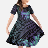 Purple Paradise Hawaii Family Matching Long Sleeve Bodycon Dress and Hawaiian Shirt Hammerhead Shark Tattoo Curve Polynesian - Polynesian Pride
