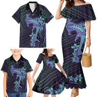 Purple Paradise Hawaii Family Matching Mermaid Dress and Hawaiian Shirt Hammerhead Shark Tattoo Curve Polynesian - Polynesian Pride
