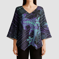 Purple Paradise Hawaii Kimono Sleeve Blouse Hammerhead Shark Tattoo Curve Polynesian LT14 - Polynesian Pride