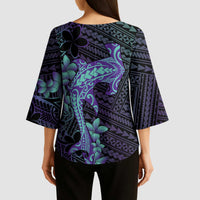 Purple Paradise Hawaii Kimono Sleeve Blouse Hammerhead Shark Tattoo Curve Polynesian LT14 - Polynesian Pride