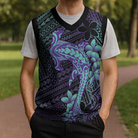 Purple Paradise Hawaii Christmas Knitted V-Neck Vest Hammerhead Shark Tattoo Curve Polynesian - Polynesian Pride