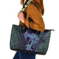 Purple Paradise Hawaii Leather Tote Bag Hammerhead Shark Tattoo Curve Polynesian - Polynesian Pride