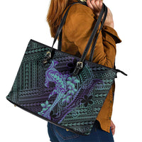 Purple Paradise Hawaii Leather Tote Bag Hammerhead Shark Tattoo Curve Polynesian - Polynesian Pride