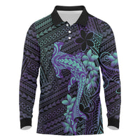 Purple Paradise Hawaii Long Sleeve Polo Shirt Hammerhead Shark Tattoo Curve Polynesian LT14 Purple - Polynesian Pride