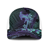 Purple Paradise Hawaii Mesh Trucker Cap Hammerhead Shark Tattoo Curve Polynesian LT14 One Size White Purple - Polynesian Pride