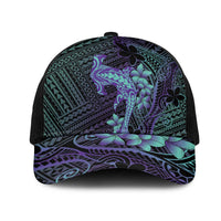 Purple Paradise Hawaii Mesh Trucker Cap Hammerhead Shark Tattoo Curve Polynesian LT14 One Size Black Purple - Polynesian Pride