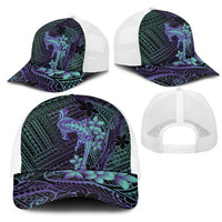 Purple Paradise Hawaii Mesh Trucker Cap Hammerhead Shark Tattoo Curve Polynesian LT14 - Polynesian Pride
