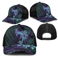Purple Paradise Hawaii Mesh Trucker Cap Hammerhead Shark Tattoo Curve Polynesian LT14 - Polynesian Pride