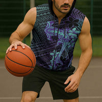 Purple Paradise Hawaii Sleeveless Zip Hoodie Hammerhead Shark Tattoo Curve Polynesian LT14 - Polynesian Pride
