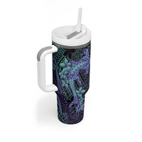 Purple Paradise Hawaii Tumbler With Handle Hammerhead Shark Tattoo Curve Polynesian - Polynesian Pride