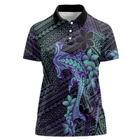 Purple Paradise Hawaii Women Polo Shirt Hammerhead Shark Tattoo Curve Polynesian - Polynesian Pride
