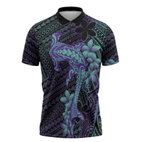 Purple Paradise Hawaii Zipper Polo Shirt Hammerhead Shark Tattoo Curve Polynesian LT14 Purple - Polynesian Pride
