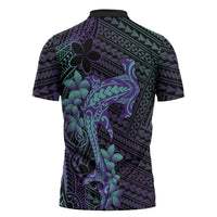 Purple Paradise Hawaii Zipper Polo Shirt Hammerhead Shark Tattoo Curve Polynesian LT14 - Polynesian Pride