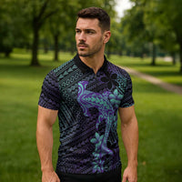 Purple Paradise Hawaii Zipper Polo Shirt Hammerhead Shark Tattoo Curve Polynesian LT14 - Polynesian Pride