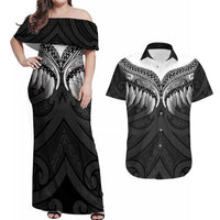 Poutama Korowai New Zealand Couples Matching Off Shoulder Maxi Dress and Hawaiian Shirt Aotearoa Maori Tattoo - Polynesian Pride