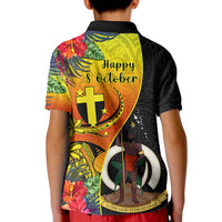 Vanuatu Tafea Day Kid Polo Shirt Coat Of Arms Mix Tropical Flowers LT14 - Polynesian Pride