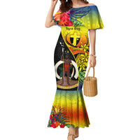 Vanuatu Tafea Day Mermaid Dress Coat Of Arms Mix Tropical Flowers LT14 Women Black - Polynesian Pride