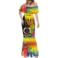 Vanuatu Tafea Day Mermaid Dress Coat Of Arms Mix Tropical Flowers LT14 - Polynesian Pride