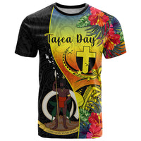 Vanuatu Tafea Day T Shirt Coat Of Arms Mix Tropical Flowers LT14 Black - Polynesian Pride