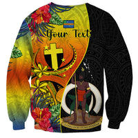 Personalised Vanuatu Tafea Day Sweatshirt Coat Of Arms Mix Tropical Flowers LT14 - Polynesian Pride