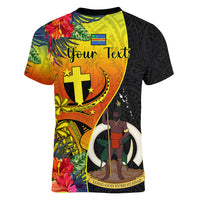 personalised-vanuatu-tafea-day-women-v-neck-t-shirt-coat-of-arms-mix-tropical-flowers