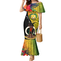 Vanuatu Torba Day Mermaid Dress Coat Of Arms Mix Tropical Flowers LT14 Women Black - Polynesian Pride