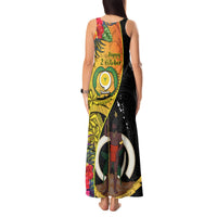 Vanuatu Torba Day Tank Maxi Dress Coat Of Arms Mix Tropical Flowers LT14 - Polynesian Pride