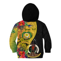 Personalised Vanuatu Torba Day Kid Hoodie Coat Of Arms Mix Tropical Flowers LT14 - Polynesian Pride