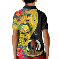 Personalised Vanuatu Torba Day Kid Polo Shirt Coat Of Arms Mix Tropical Flowers LT14 - Polynesian Pride
