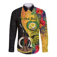 personalised-vanuatu-torba-day-long-sleeve-button-shirt-coat-of-arms-mix-tropical-flowers