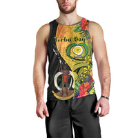Personalised Vanuatu Torba Day Men Tank Top Coat Of Arms Mix Tropical Flowers LT14 - Polynesian Pride
