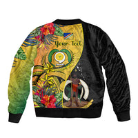 Personalised Vanuatu Torba Day Sleeve Zip Bomber Jacket Coat Of Arms Mix Tropical Flowers LT14 - Polynesian Pride