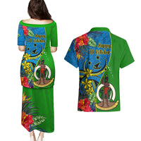 Vanuatu Malampa Day Couples Matching Puletasi Dress and Hawaiian Shirt Coat Of Arms Mix Tropical Flowers LT14 - Polynesian Pride