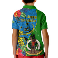 Vanuatu Malampa Day Kid Polo Shirt Coat Of Arms Mix Tropical Flowers LT14 - Polynesian Pride