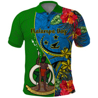 Vanuatu Malampa Day Polo Shirt Coat Of Arms Mix Tropical Flowers LT14 Green - Polynesian Pride