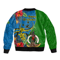 Vanuatu Malampa Day Sleeve Zip Bomber Jacket Coat Of Arms Mix Tropical Flowers LT14 - Polynesian Pride