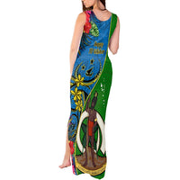 Vanuatu Malampa Day Tank Maxi Dress Coat Of Arms Mix Tropical Flowers LT14 - Polynesian Pride
