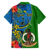 Personalised Vanuatu Malampa Day Hawaiian Shirt Coat Of Arms Mix Tropical Flowers LT14 - Polynesian Pride