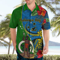 Personalised Vanuatu Malampa Day Hawaiian Shirt Coat Of Arms Mix Tropical Flowers LT14 - Polynesian Pride