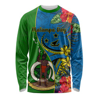 Personalised Vanuatu Malampa Day Long Sleeve Shirt Coat Of Arms Mix Tropical Flowers LT14 Unisex Green - Polynesian Pride