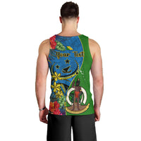 Personalised Vanuatu Malampa Day Men Tank Top Coat Of Arms Mix Tropical Flowers LT14 - Polynesian Pride